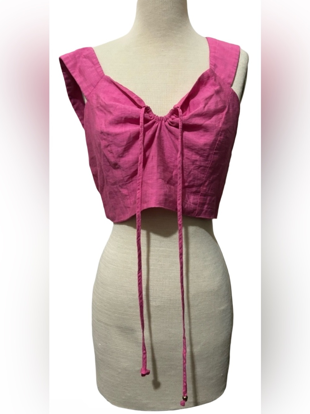 Milk & Honey Pink V-Neck Backless Tie-Up Crop Top Women’s Large Sleeveless